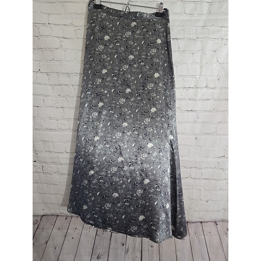 Vtg 90s Liquid Satin Grunge Skirt Witchy Floral Silver Sz 10 Whimsigoth Fairy